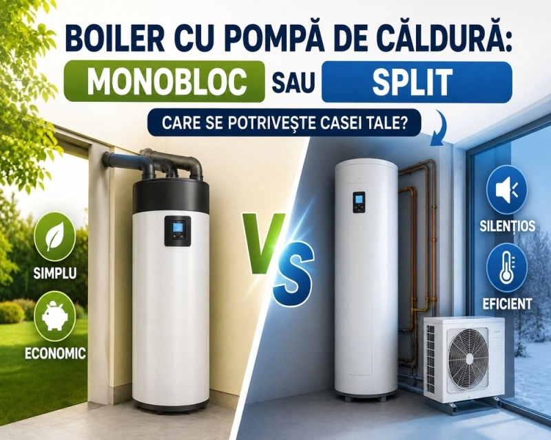 Boiler cu pompă de căldură monobloc sau split - diferențe, avantaje și care se potrivește casei tale