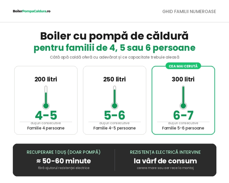 Cum se comporta un boiler cu pompa de caldura la consum ridicat de apa - familie cu 4-6 persoane